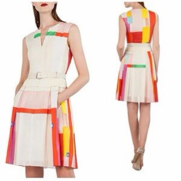 Akris Dresses & Skirts - Akris Punto Dress Womens Sz 14 Mural Print Cotton Silk Pleated Shirt Dress $2390